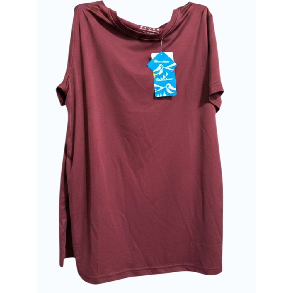 Magcomsen Women's Short Sleeve Blouse Medium Burgundy Casual Stretch Top NWT